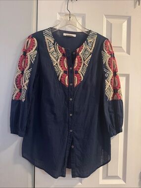 Anthropologie Heihei Cotton Embroidered Blouse